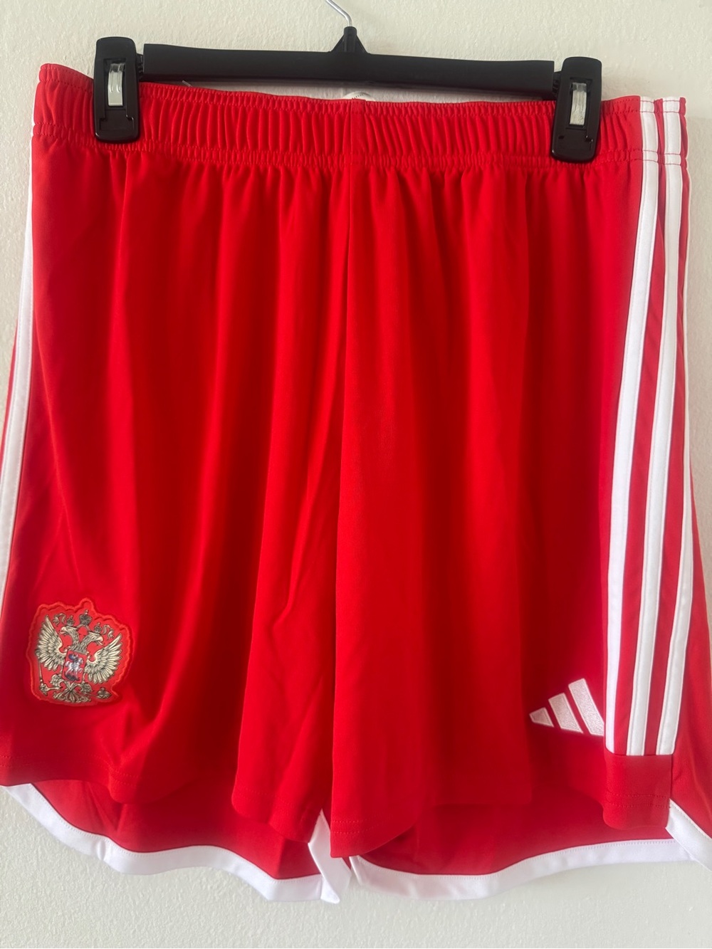 adidas Red Men’s Athletic Shorts with White Stripes